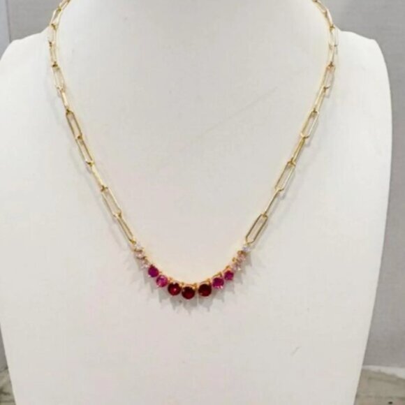 Stunning Graduated Simulated Pink CZ's 18K Gold Plated Paperclip Chain Necklace - Picture 2 of 6